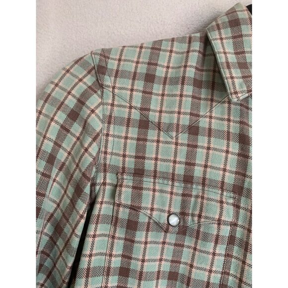 Ralph Lauren Women’s 6 Plaid Thick Flannel Top Green Snap Button Cabin Country - Picture 6 of 11